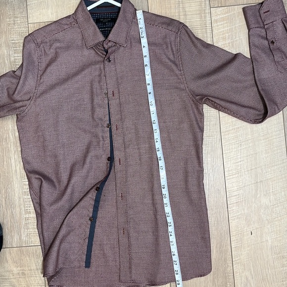 Mens Ted Baker London Long Sleeve Button Up Maroon and White Contrast Trim SZ 3 - Picture 8 of 11